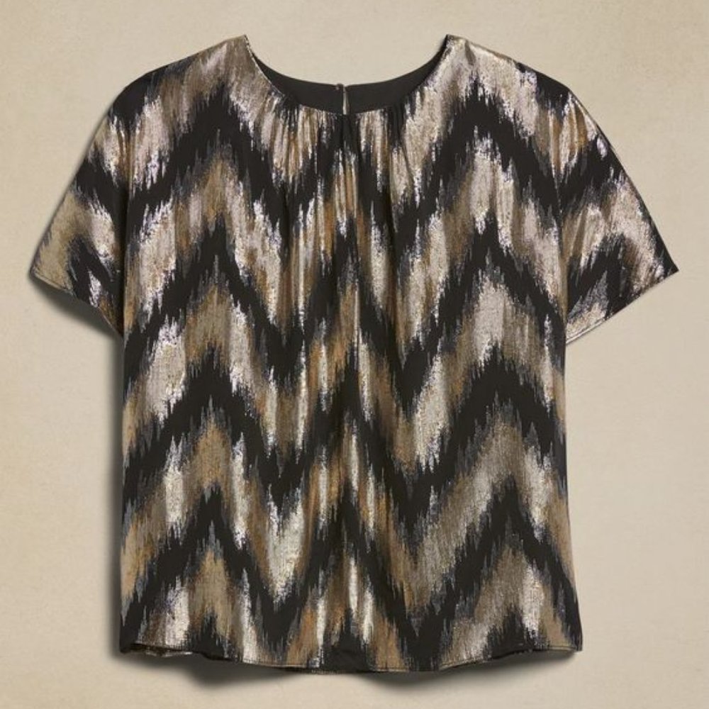 NWT Banana Rep Factory Metallic Short Sleeve Chevron Blouse